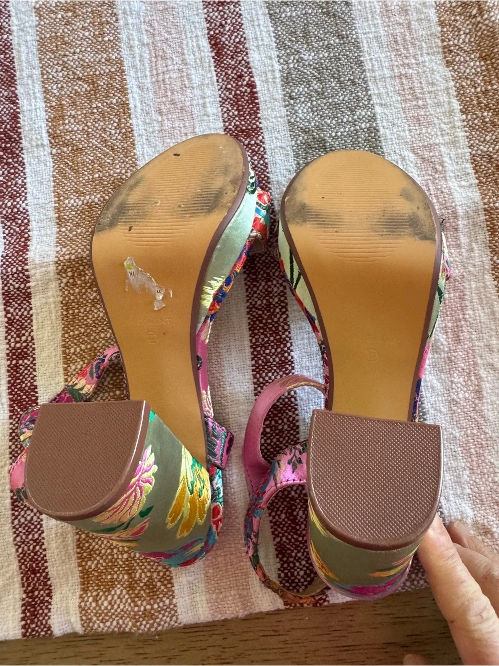 Women's Pink Floral Block Heel Sandals